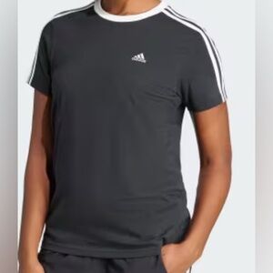 Adidas Essentials Women's Black and White V-Neck 3 Strip Tee Shirt Size S/Small